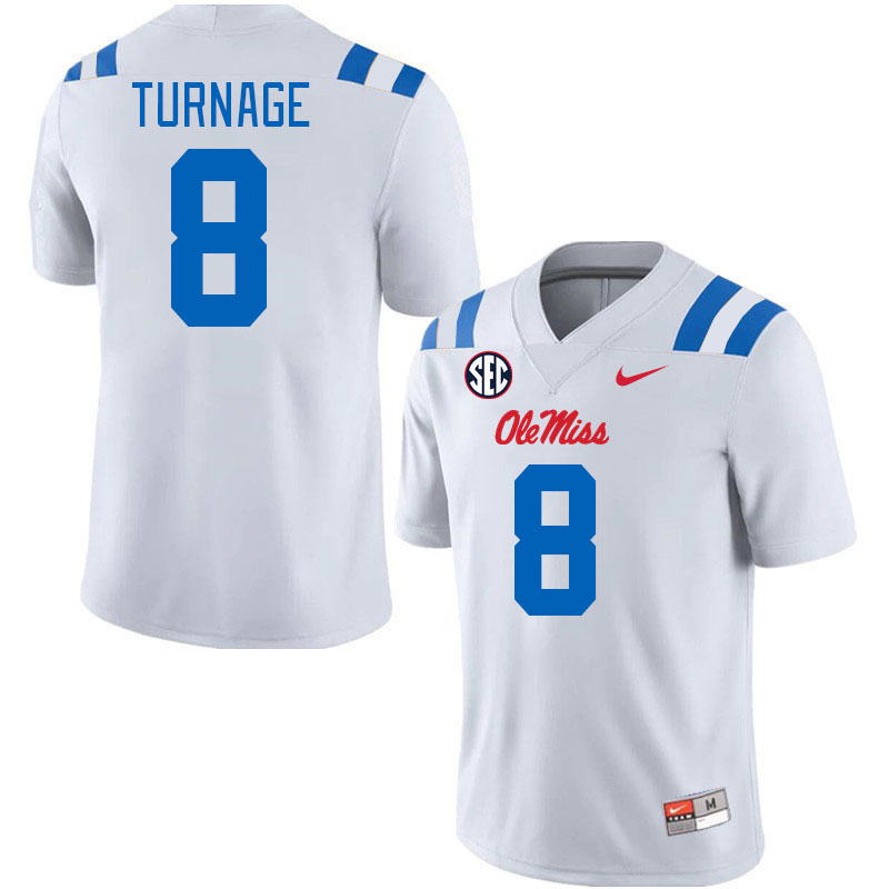 Men #8 Brandon Turnage Ole Miss Rebels 2024 New Uniforms College Football Jerseys Stitched-White